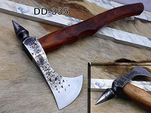 Tomahawk Axe bearded hiking battle axe 15 Inches long Hand Forged steel with Rose wood round handle, thick cow hide leather sheath