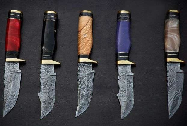 10 Pieces Damascus Steel Round Scale Skinning Knives Set With Leather