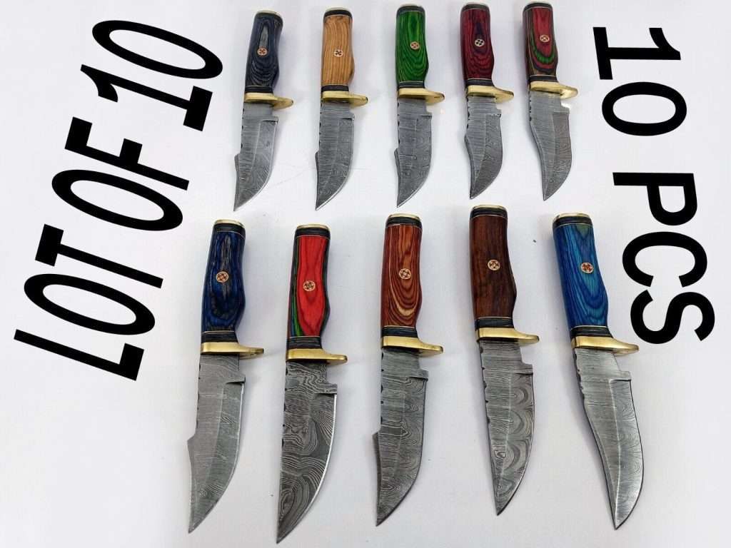 Pieces Damascus Steel Round Scale Skinning Knives Set With Leather