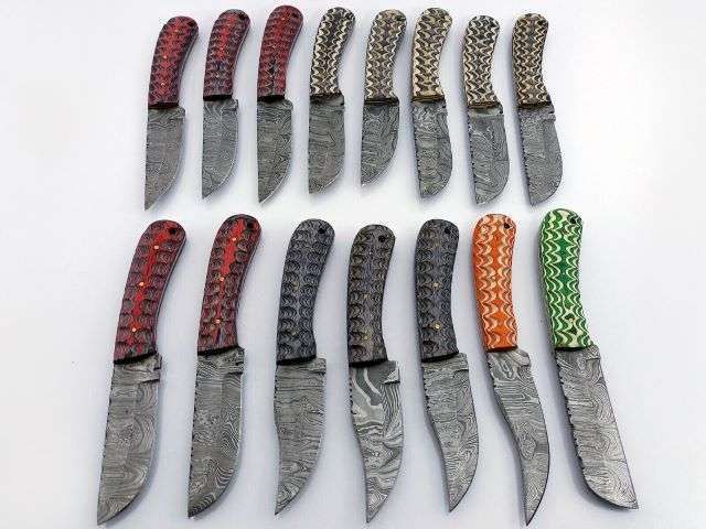 Pieces Damascus Steel Fixed Blade Skinning Knives Lot With Leather