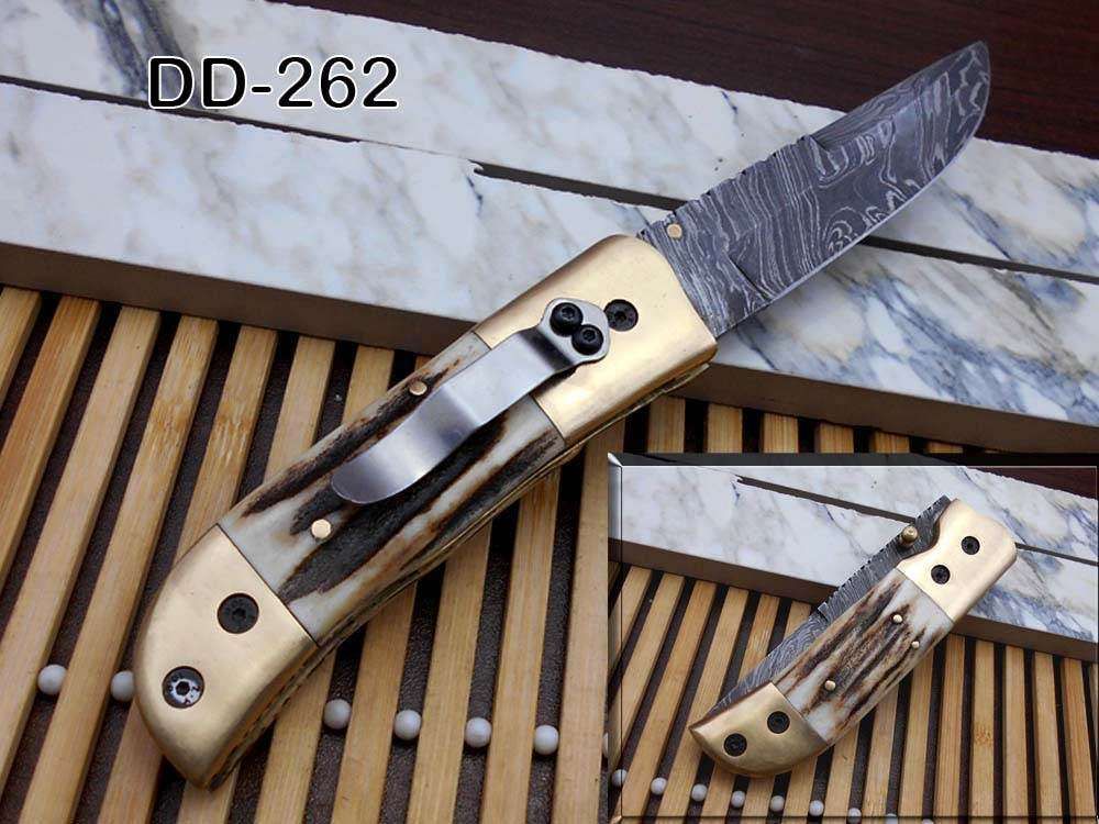 8 hand forged Damascus steel leaf folding pocket knife custom