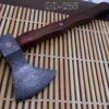 Damascus steel tomahawk Axe bearded hiking battle axe14.5 Inches long Hand Forged with Rose wood round handle, thick cow hide leather sheath