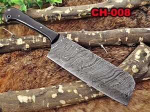 Damascus steel chopper chef cleaver Knife 11 Inches long custom made full tang 6" blade Buffalo Horn scale with inserting hole