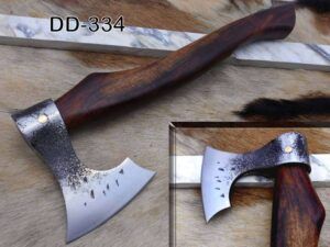 bearded hiking battle axe 15 Inches long Hand Forg High carbon steel tomahawk Axe with Rose wood round handle, thick cow hide leather sheath