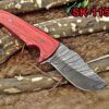 8.5" Long Damascus steel hand forged compact skinning Knife, 4" clip point full tang blade, Red dollar wood scale, Cow hide Leather sheath