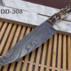 Stag Antler scale 10 Inches long Chef Knife custom made hand forged Damascus steel full tang 5" blade, Cow hide Leather sheath