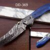 Damascus steel 7.8" folding hand forged custom Twist pattren knife 3.5" Blade Colored Bone & Damascus bolster scale cow leather sheath