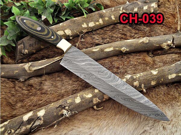 Damascus Steel kitchen Knife 13 Inches full tang 7.5" long Hand Forged blade, 2 Tone Dollar wood and brass bolster scale