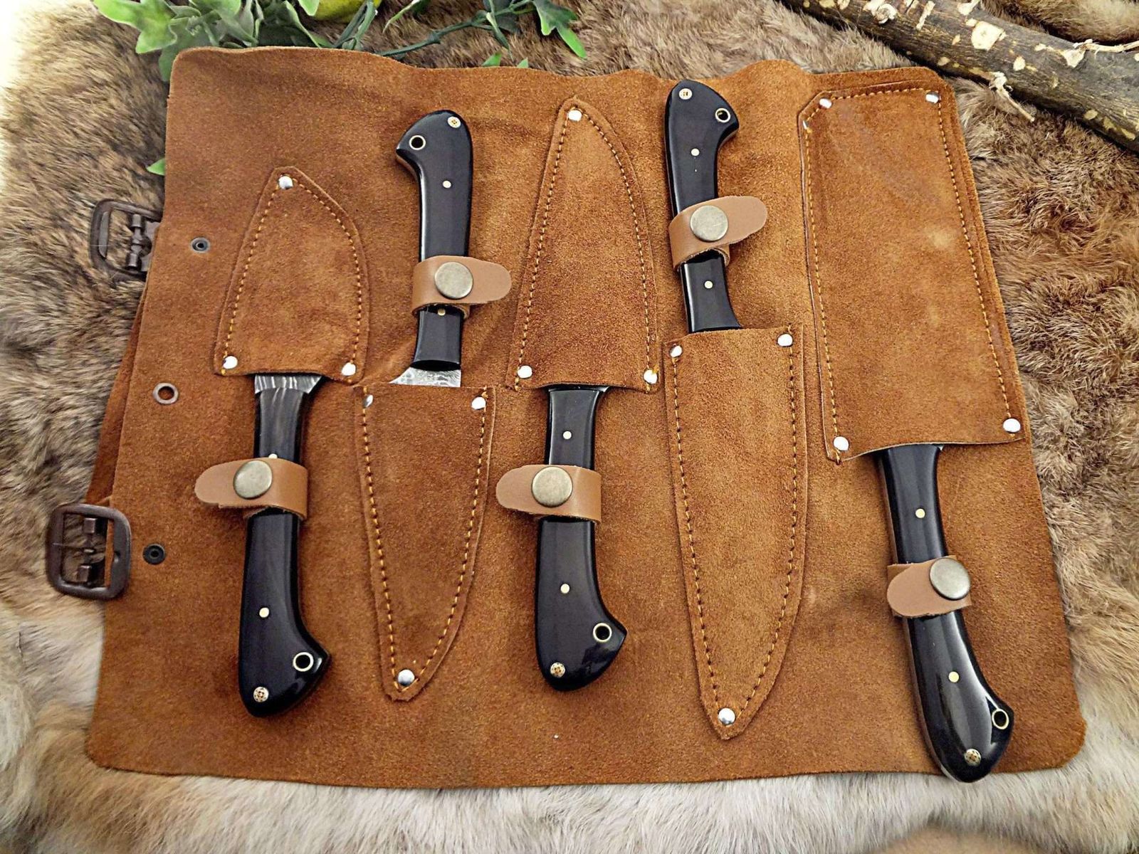 7 pieces Custom made hand forged Damascus steel full tang blade kitchen  knife set, Over 75 inches Length of Damascus sharp knives  (15+14+13.5+12+11+10+9) Inches, Cow hide Leather sheath - Damacus Depot,  Inc.