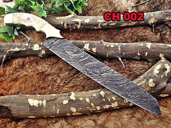 13 Inches long custom made Damascus steel full tang 9" blade kitchen Knife, Camel bone 4" scale with brass bolster