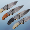 7"long Folding pocket Knife in 3 scale colors, 3" long Hand Forged Damascus steel legal blade, Various scales available, Cow hide leather sheath included