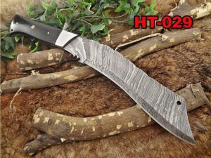 15" Long hand forged Damascus steel Eagle Kukri Knife, 10" full tang blade, Micarta wood scale with steel bolster, Cow hide Leather sheath