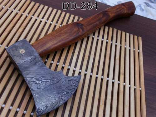 Damascus steel tomahawk Axe bearded hiking battle axe14.5 Inches long Hand Forged with Rose wood round handle, thick cow hide leather sheath (Copy)