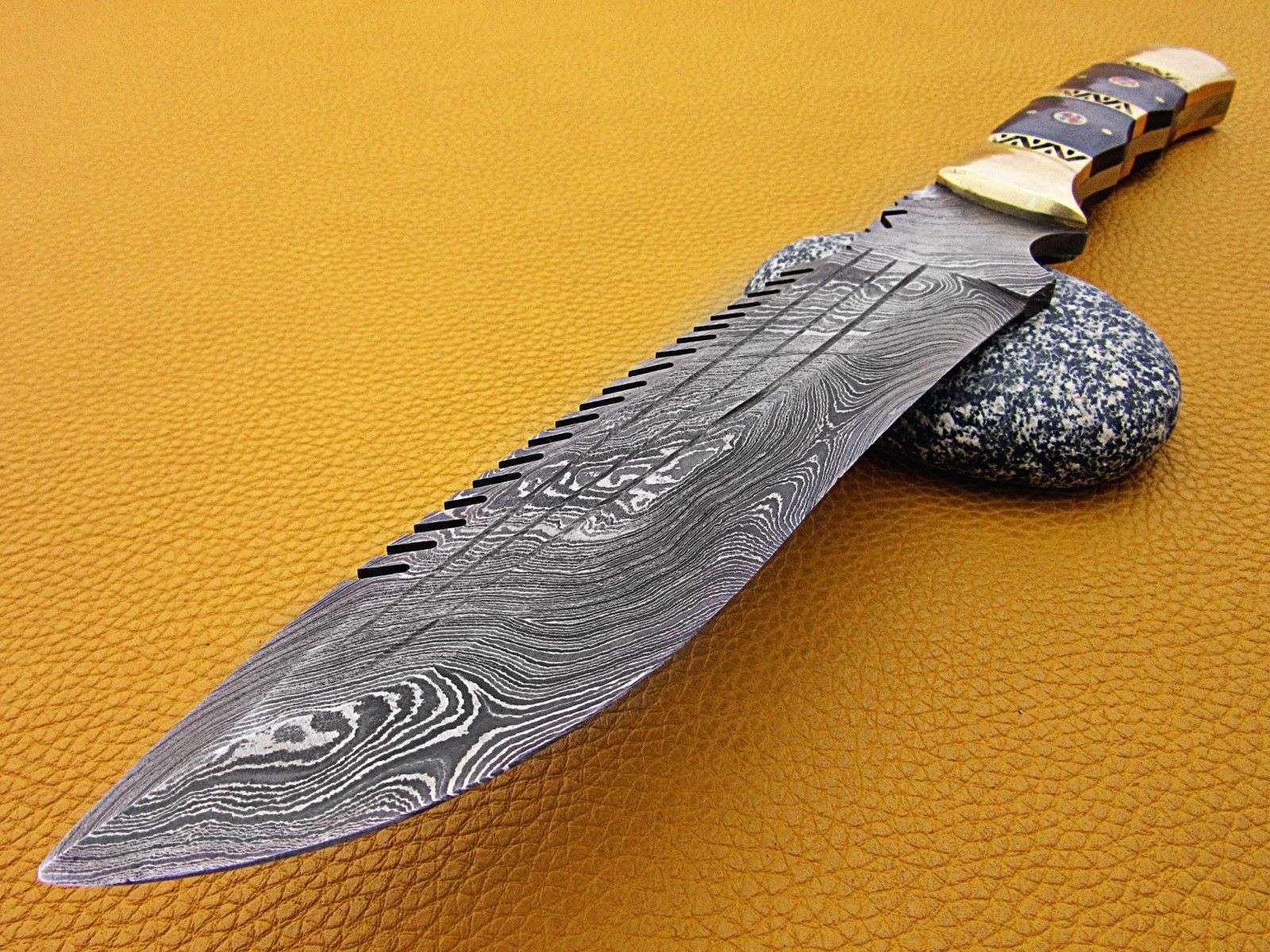 12 Inches long custom made Damascus steel full tang butcher Knife 7 full  tang blade blade Natural Kow wood scale with brass bolster - Damacus Depot,  Inc.