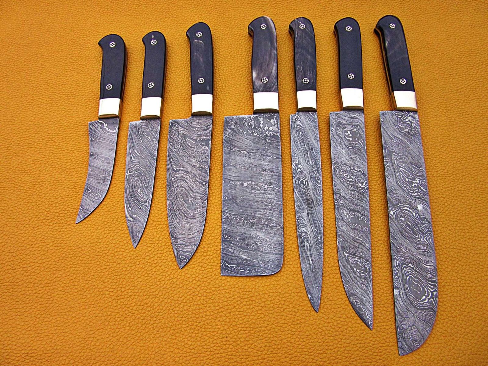 7 pieces Custom made hand forged Damascus steel full tang blade