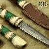10.5" Long Damascus steel hunting Knife hand forged, hand crafted exotic round scale scale with camel bone brass & fiber, Cow Leather sheath