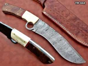 13" Long hand forged Damascus steel Nessmuk machete with finger hole, Rose wood scale with inserting hole, Cow Leather sheath (Copy)