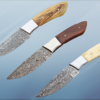 9.5" Rain drop pattern Damascus steel skinning knife, 5" full tang blade, Available in 3 colors, includes Cow hide Leather sheath