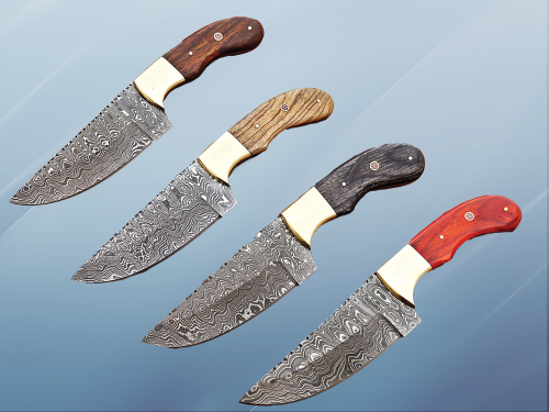 Damascus steel Rain drop pattern straight back blade 9.5" skinning knife, 5" full tang, Available in 4 colors, includes Cow hide Leather sheath
