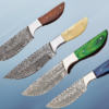 9.5" full tang Rain drop pattern skinning knife, 5" straight back Damascus steel blade, Available in 4 colors, includes Cow hide Leather sheath