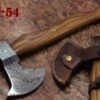 Damascus Steel Log Splitter Axe Bearded Hiking Battle Axe, 17 Inches Long Hand Forged Damascus Steel with Rose Wood Round Handle, Thick Cow Hide Leather Sheath Included