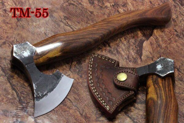 14 Inches long Hand Forged high carbon steel Log splitter Axe with Rose wood round handle, thick Cow hide Leather sheath