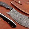 10" hand forged Damascus steel meat Cleaver, Walnut wood scale chopper knife, Leather sheath included