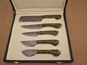 5 Pieces Damascus steel kitchen knife set includes (10.6+9.6+9.0+8.0+7.6)" knives, Green Comouflage scale, Comes with gift box