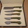 5 Pieces Damascus steel kitchen knife set includes (10.6+9.6+9.0+8.0+7.6)" knives, Green Comouflage scale, Comes with gift box