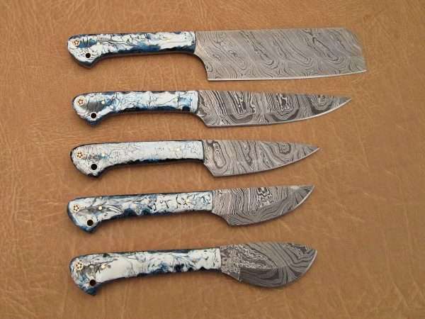 5 Pieces Damascus steel kitchen knife set includes (10.6+9.6+9.0+8.0+7.6)" knives, White Jungle scale, Comes with gift box