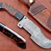 12" Long hand forged twist pattern full tang Damascus steel tracker knife, Ram & Bull horn scale, Cow leather sheath