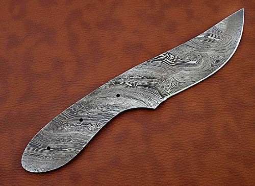 8.25 inches Long Hand Forged Damascus Steel Blank Blade Skinning Knife with 3 Pin Hole, Oval Scale Trailing Point Blade 4 inches Cutting Edge with 4" Scale Space