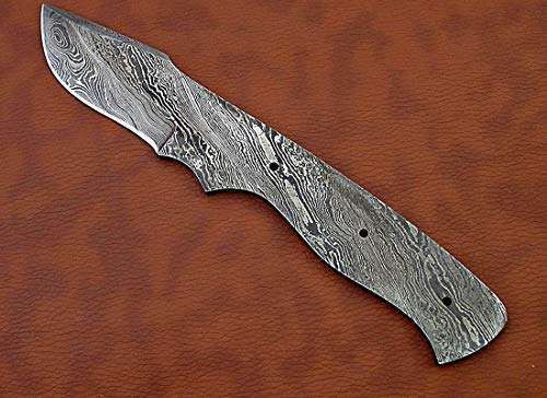 8.5 inches Long Blank Blade, Knife Making Supplies, Damascus Steel Clip Point Blank Blade Hand Forged Skinning Knife with 3 Pins on 4.5" Scale, 3.5" Cutting Edge