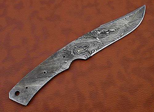 9.5 inches Long Trailing Point Blank Blade, Knife Making Supplies, Hand Forged Twist Pattern Damascus Steel Blank Blade Skinning Knife with 3 Pins & a Screw Hole Space 4.5" Long Blade with 4.5" Scale