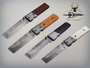 7.5" Damascus steel tanto folding knife With sheath, 4 colors lot