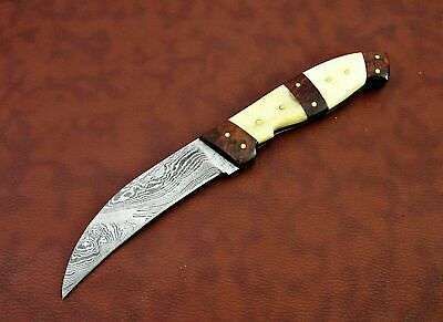 10" long Damascus steel Peeler Knife 4.5" cutting edge, wood and Bone scale