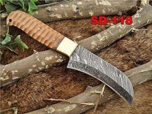 9 Inches long custom made Damascus steel Peeler kitchen Knife 4" blade, Jigged wood scale with brass bolster and inserting hole