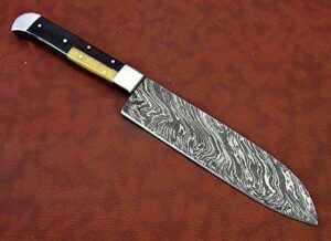 Damascus Steel Santoku Knife, 13 Inches Long with 7" Long Hand Forged Blade, Combination of Walnut Wood, Camel Bone and Bull Horn Scale with Steel Bolster