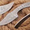 8 inches Long Hand Forged Damascus Steel Clip Point Blank Blade Skinning Knife, 3.5" Long Sharp Cutting Edge, 3.75" Scale Space with 2 pins Hole
