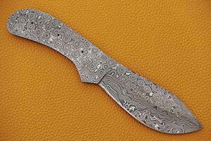 Knife Making, Damascus Steel Blank Blade 8.5 inches Long Hand Forged Trailing Point Skinning Knife, Pocket Knife with 3 Pin Hole, 3.75 inches Cutting Edge, 4" Scale Space
