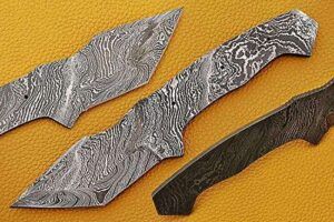 9" Long Damascus Steel Skinning Knife Blank Blade, Can be Used for Straight Back and Trailing Point Skinning, Hand Forged Damascus Steel, 4.5" Scale Space with 3 Pin Hole, 3.5 inches Cutting Edge