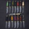 15 pieces Damascus steel unshrinkable Raisen Round scale skinning knives set with Leather sheath. Overall 125 inches long Damascus steel blade knives