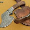 10.5" hand forged Twist Pattern Damascus steel chopper, Walnut wood scale compact cleaver, Leather sheath included