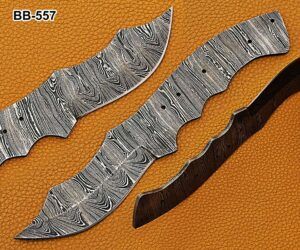 9" Long Dao Blade, Hand Forged Ladder Pattern Damascus Steel Blank Blade, 4.5" Long Blade with 4" Cutting Edge, 4.5" Finger Serrated Scale with 5 pin Holes