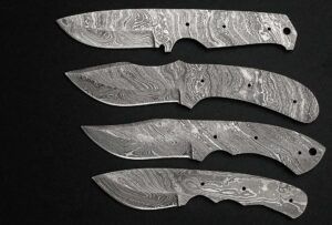 4 Pieces Damascus Steel Blank Blade Set, 7.5 to 8.5, inches Long Hand Forged Blank Blade Skinning Knife Set, Over all 30 inches long compact Pocket Knife and Skinning Knife Blades