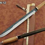 21 inches Long Chokuto Sword, 17" Long Polished Carbon Steel Blade, Kow Wood Scale with Brass Pommel, Brass Crafted Leather Sheath